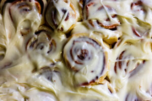 Homemade fresh cinnamon rolls with cream cheese frosting